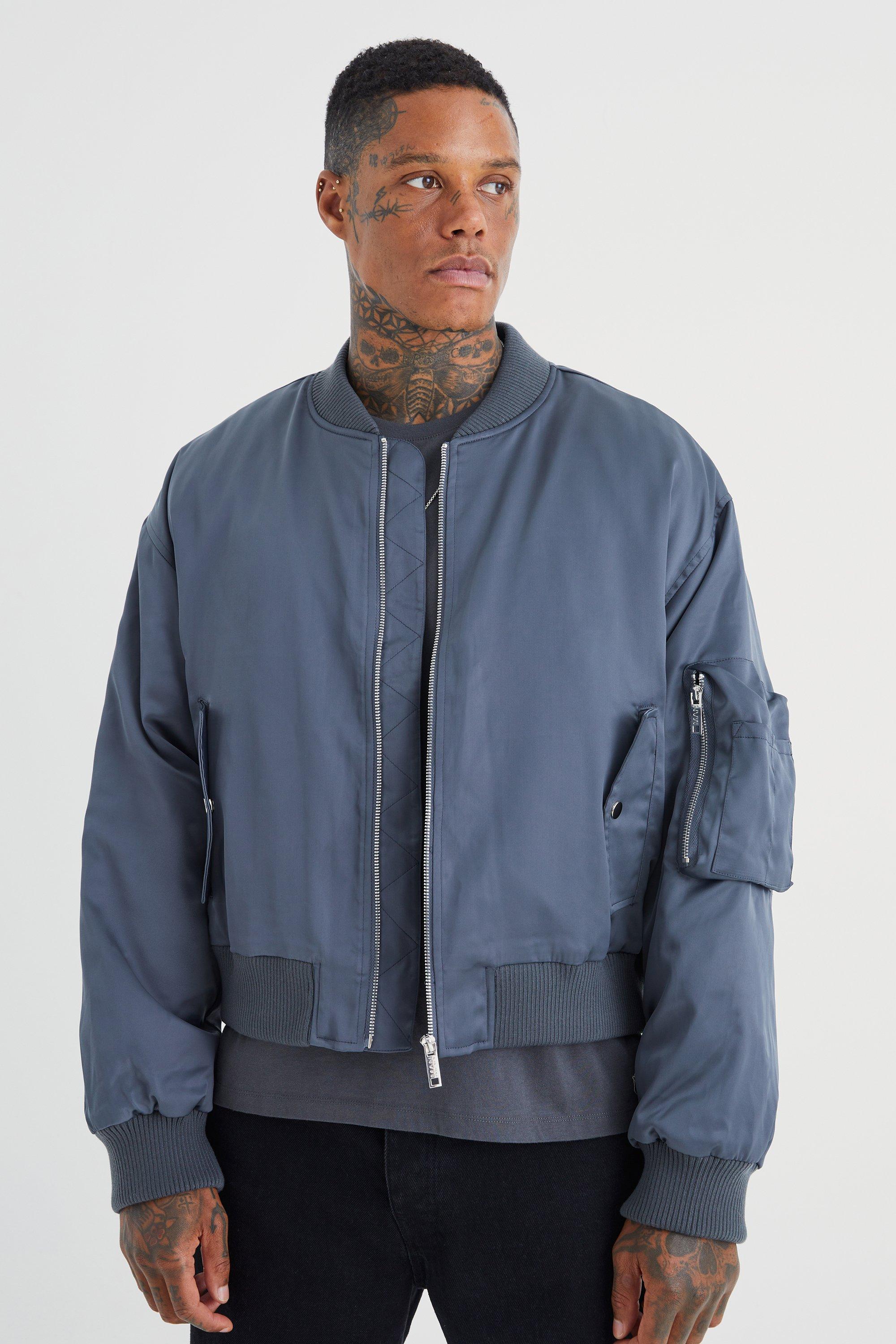 Boxy Satin Padded Ma1 Bomber Jacket | boohooMAN USA